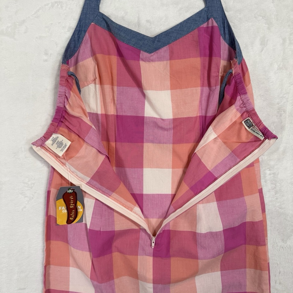 NWT Y2K Plaid Chambray Halter Dress Size S Pink Gingham Sundress Preppy Vintage - Picture 16 of 16